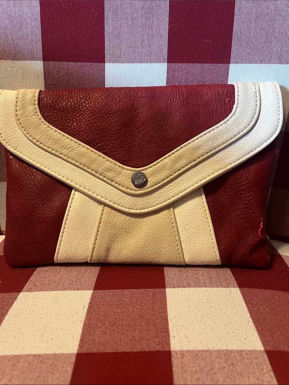 Grace Adele Red and Cream Leather Envelope Clutch